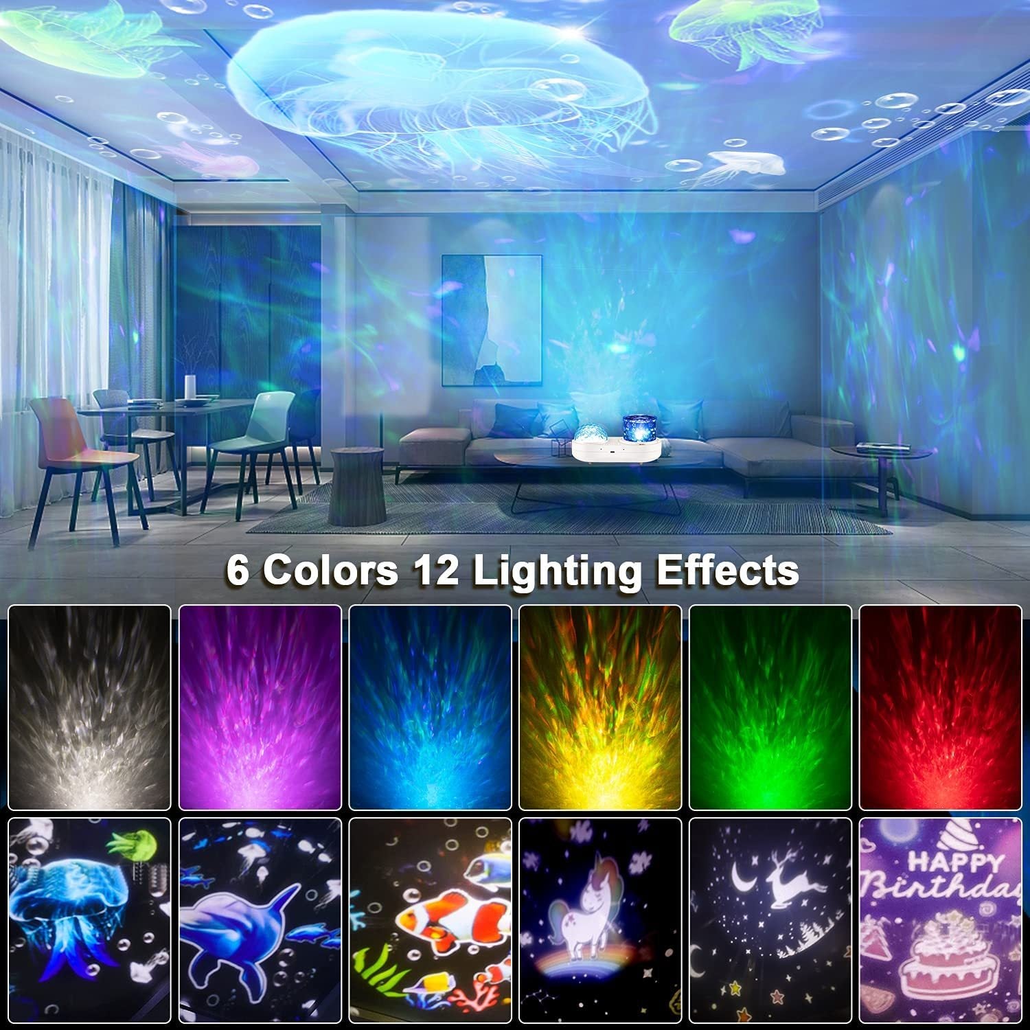 مصباح عرض موسيقى دوار LED على شكل نجمة المحيط ثلاثية الأبعاد من جيبسوفيلا
